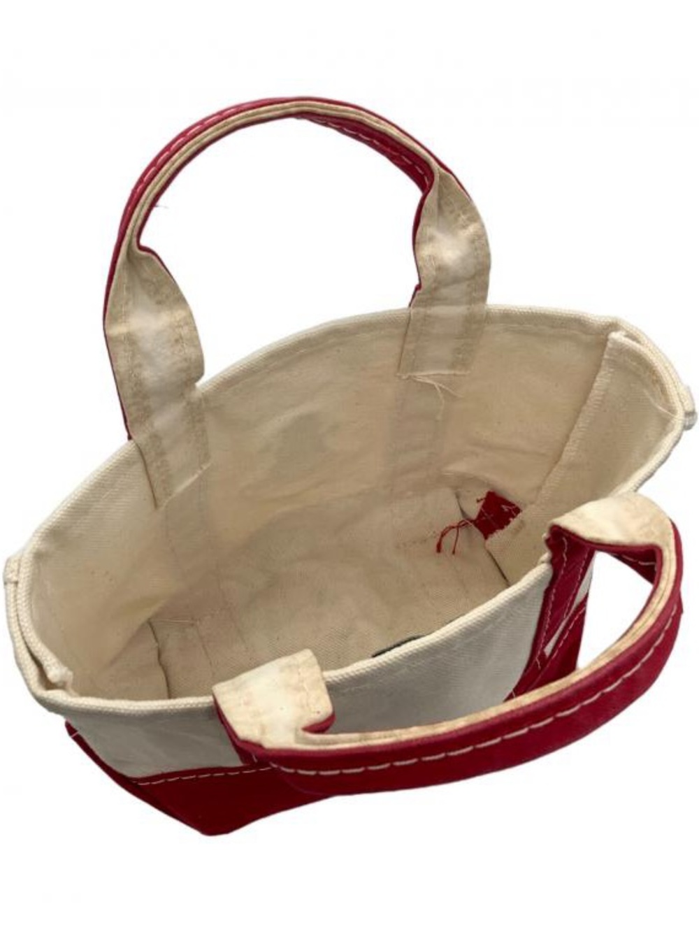 L.L. Bean Vintage Cream Canvas Boat and Tote with Red Trim and Snowman Patch - Picture 8 of 9